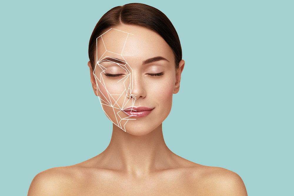 A conceptual design of facial mapping, highlighting the targeted areas for dermal fillers to restore youthful contours.